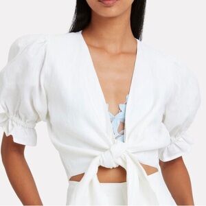Faithful The Brand 100% Linen Wrap Tie Cropped Blouse Size 4 White
